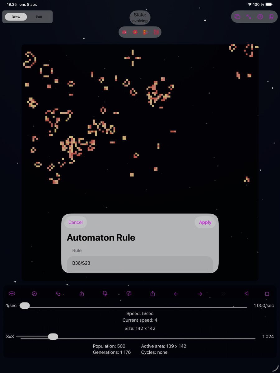 Automaton rule editor on iPad
