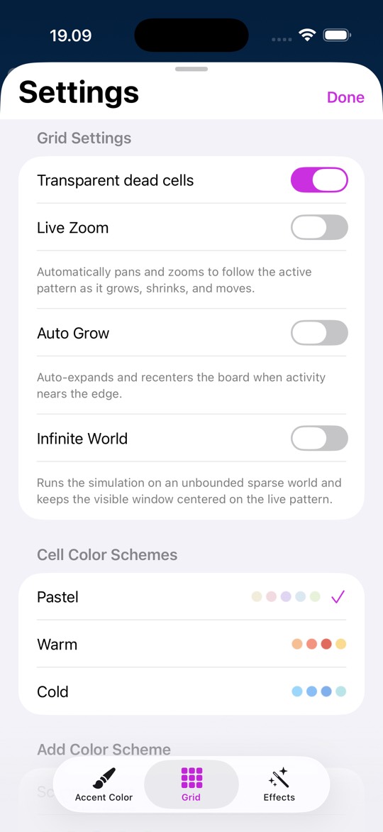 Grid settings on iPhone