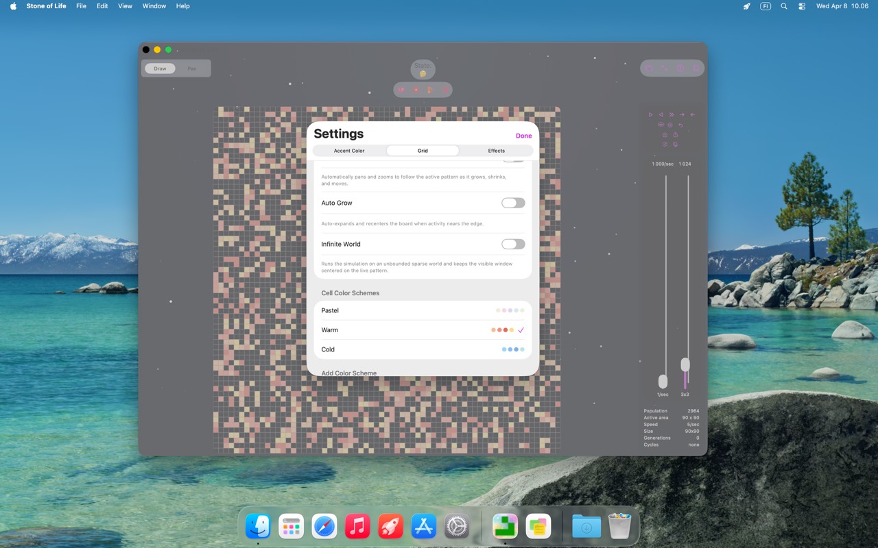 Stone of Life grid settings and color schemes on macOS